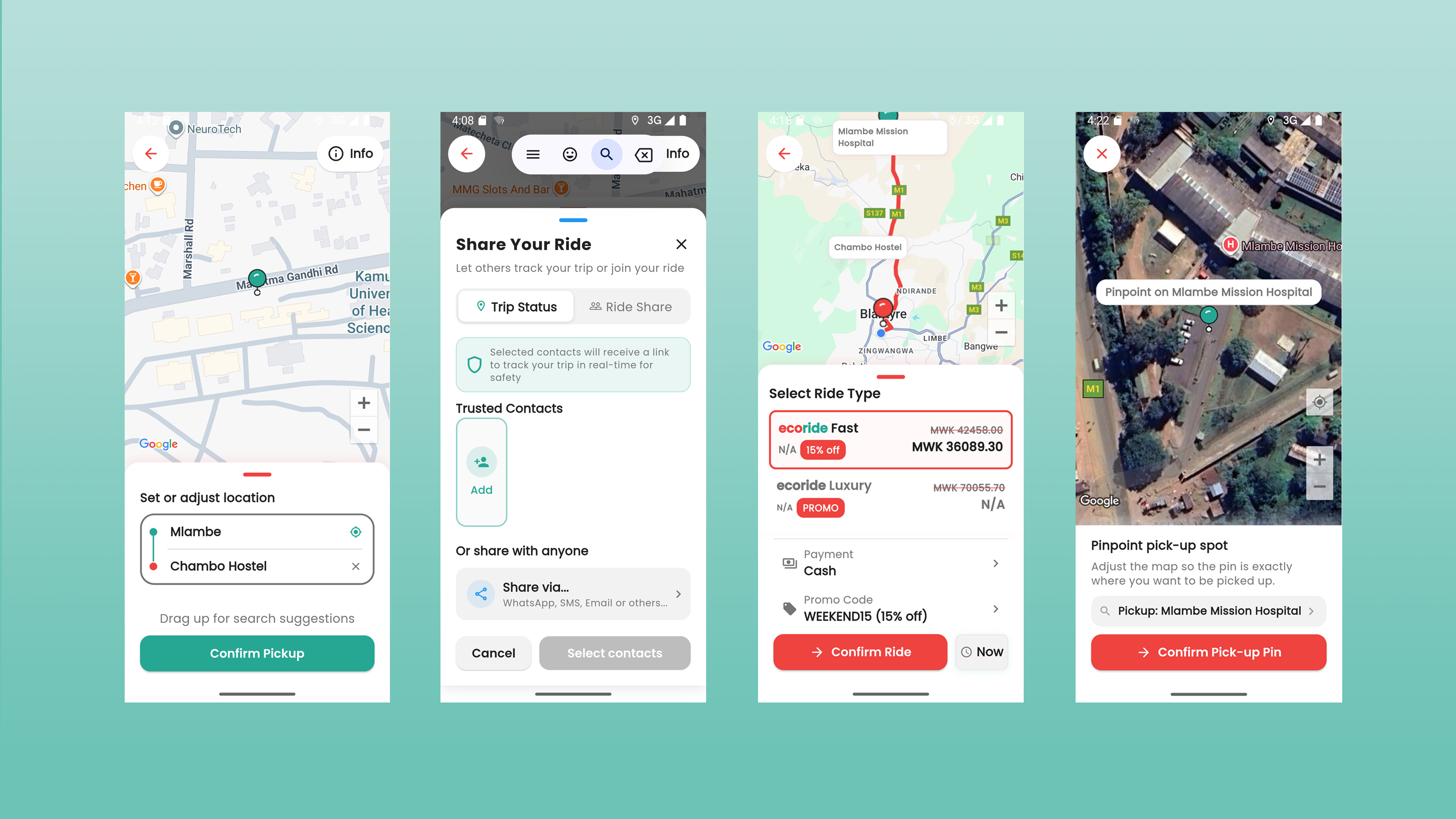 Ecoride ride-sharing product interface